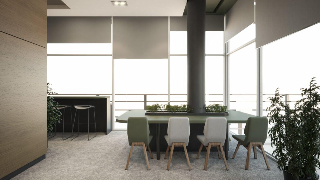 3d interior rendering of a corporate office cabin
