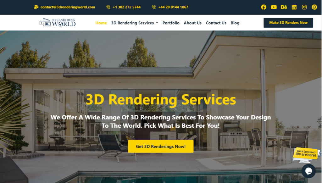 landing page of 3d rendering world