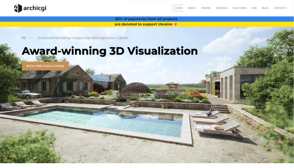 landing page of archicgi