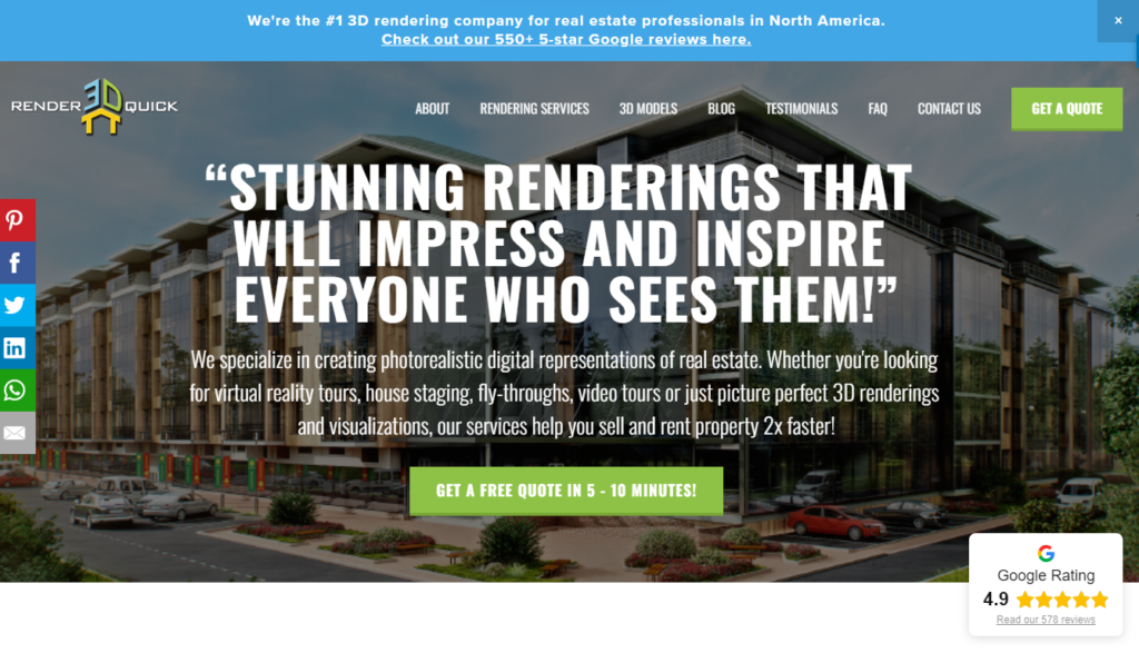 landing page of render3dquick