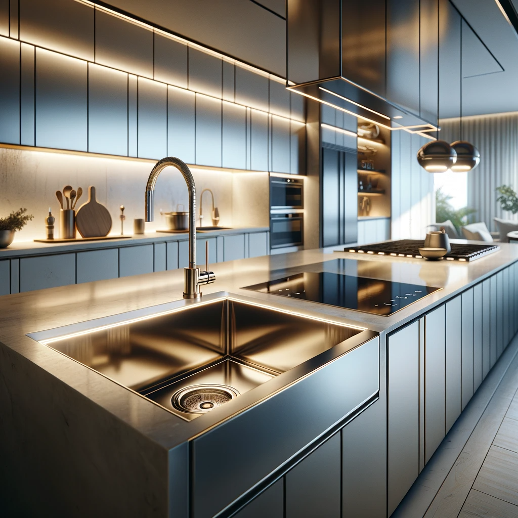 A modern kitchen design featuring the Bolero Box 210 50 Sink. This sink is characterized by its sleek and minimalist rectangular design crafted from
