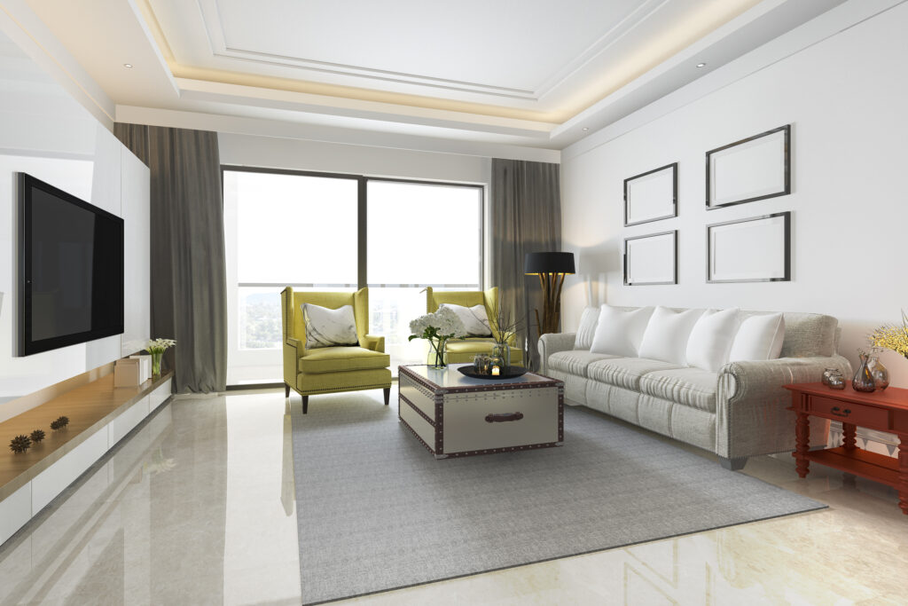 3d rendering vintage living room with red table yellow sofa
